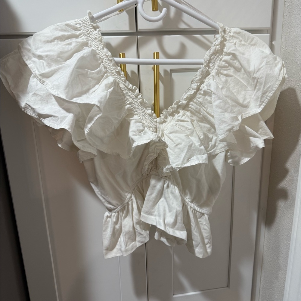 Zara White Ruffled Blouse - Picture 2 of 2
